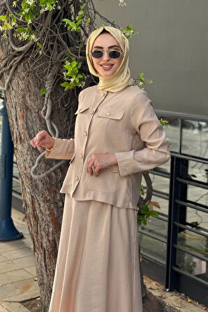 Nurcan Çetin Etekli Takım 25464 Bej