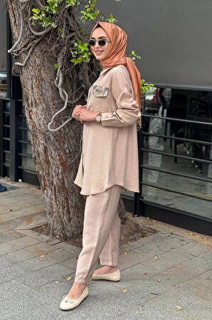 Nurcan Çetin Pantolonlu Takım 25413 Bej