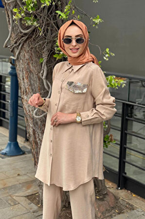Nurcan Çetin Pantolonlu Takım 25413 Bej