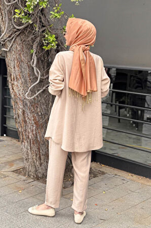 Nurcan Çetin Pantolonlu Takım 25413 Bej