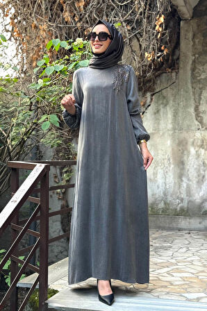 Nurcan Çetin Elbise 25136 Gri