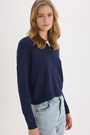 Regular Fit Polo Yaka Basic Düz Triko Hırka