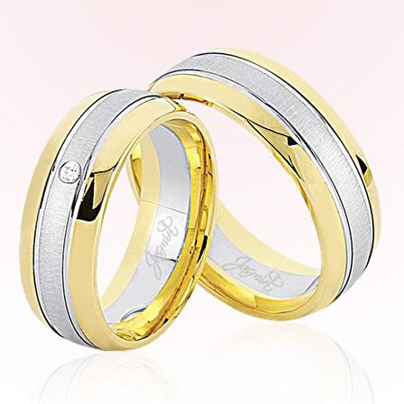 Sarı Beyaz Şeritli Bombeli Altın Alyans 5403