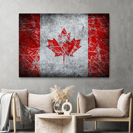 Kanada Bayrağı Rustik Kanvas Tablo, Kanada Bayrağı Tablo, Ev ve Ofis Dekoru-5403