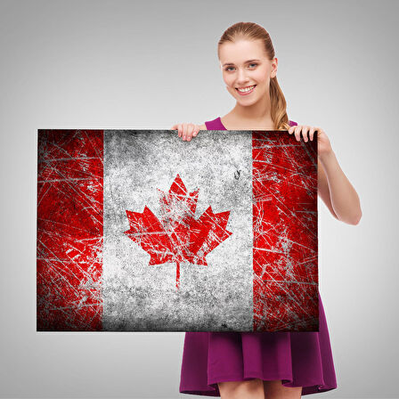 Kanada Bayrağı Rustik Kanvas Tablo, Kanada Bayrağı Tablo, Ev ve Ofis Dekoru-5403