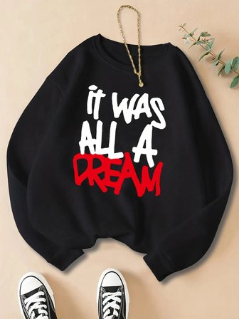 Kadınlar rahat rahat kazak oldu bir rüya baskılar kazak moda sıcak giyim gevşek Crewneck pola