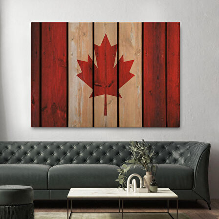 Ahşap Kanada Bayrağı Rustik Kanvas Tablo, Kanada Bayrağı Vintage , Ev ve Ofis Dekoru-5404