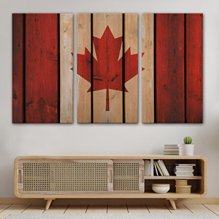 Ahşap Kanada Bayrağı Rustik Kanvas Tablo, Kanada Bayrağı Vintage , Ev ve Ofis Dekoru-5404