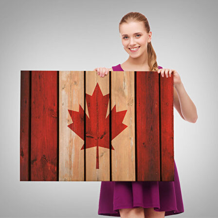 Ahşap Kanada Bayrağı Rustik Kanvas Tablo, Kanada Bayrağı Vintage , Ev ve Ofis Dekoru-5404