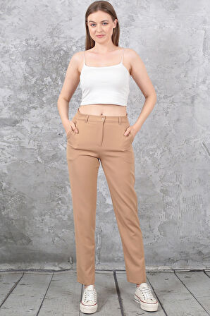Yüksek Bel Likralı Kumaş Pantolon 34