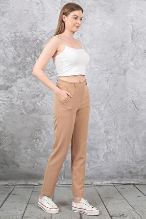 Yüksek Bel Likralı Kumaş Pantolon 34