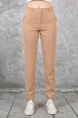 Yüksek Bel Likralı Kumaş Pantolon 34