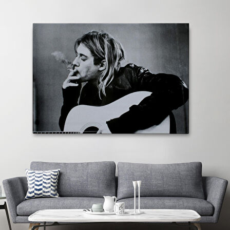Kurt Cobain Sigara İçen Ünlü Baskı Duvar Sanatı Kanvas Tablo, Nirvana Baskı-5405