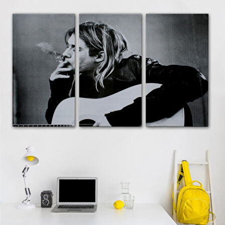 Kurt Cobain Sigara İçen Ünlü Baskı Duvar Sanatı Kanvas Tablo, Nirvana Baskı-5405