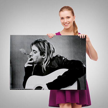 Kurt Cobain Sigara İçen Ünlü Baskı Duvar Sanatı Kanvas Tablo, Nirvana Baskı-5405