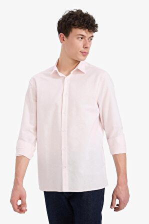 DeFacto Regular Fit Polo Yaka Keten Yazlık Uzun Kollu Gömlek E1729AX25SPPN185