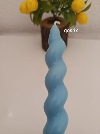 qosrix Açık Mavi Italyan Burgulu Şamdan Soya Mumu Doğal Kokulu Çubuk Konik Burgu Spiral Mum Dekoratif 1 Adet