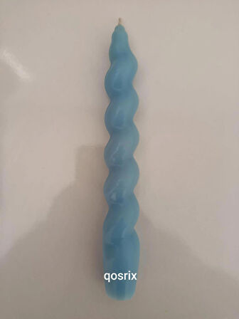 qosrix Açık Mavi Italyan Burgulu Şamdan Soya Mumu Doğal Kokulu Çubuk Konik Burgu Spiral Mum Dekoratif 1 Adet
