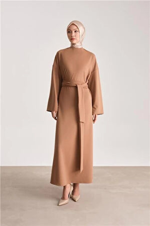 Armine Örme Beli Çift Bağlamalı Elbise Ort9727 Camel