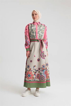 Armine Çiçek Desenli Elbise 24Y9805 Pembe