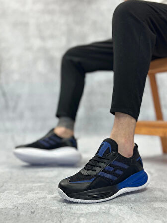  Sneakers Yüksek Taban Siyah Mavi Spor Ayakkabısı