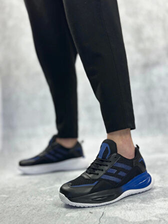  Sneakers Yüksek Taban Siyah Mavi Spor Ayakkabısı