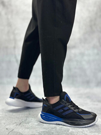  Sneakers Yüksek Taban Siyah Mavi Spor Ayakkabısı
