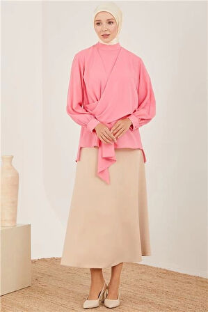 Armine Drapeli Asimetrik Bluz 23Y3328 Şeker Pembe