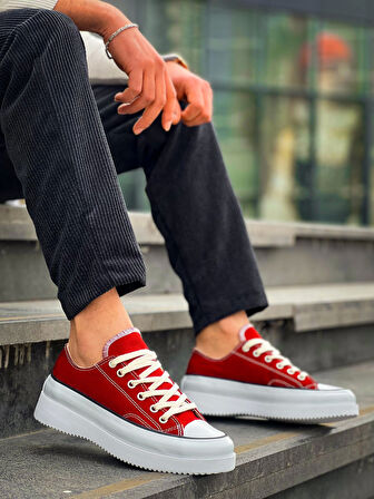 KB-CX-3 Kuback Kısa Bordo Keten Beyaz Yüksek Taban Spor Ayakkabı