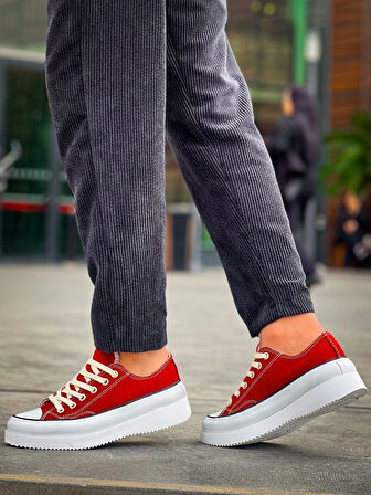 KB-CX-3 Kuback Kısa Bordo Keten Beyaz Yüksek Taban Spor Ayakkabı