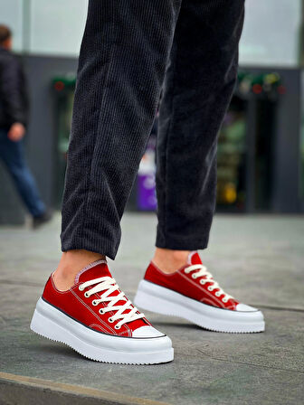 KB-CX-3 Kuback Kısa Bordo Keten Beyaz Yüksek Taban Spor Ayakkabı