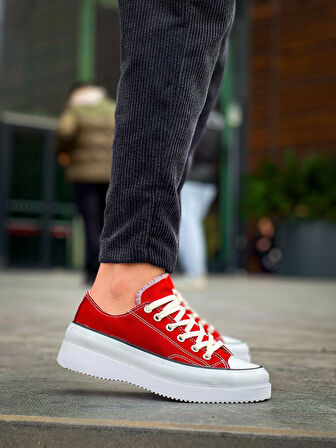 KB-CX-3 Kuback Kısa Bordo Keten Beyaz Yüksek Taban Spor Ayakkabı