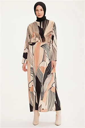 Armine Beli Ayarlanabilen Desenli Elbise 22K9519 Bronz