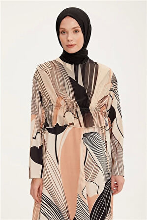 Armine Beli Ayarlanabilen Desenli Elbise 22K9519 Bronz