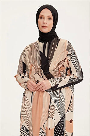 Armine Beli Ayarlanabilen Desenli Elbise 22K9519 Bronz