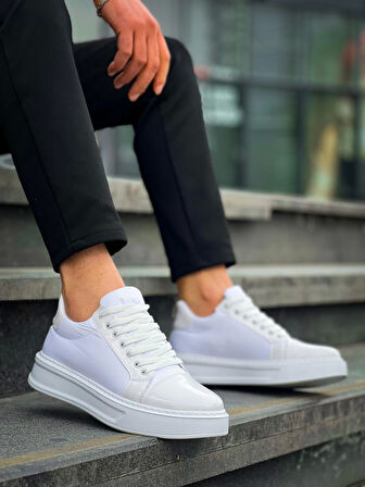 KB-X46 Kuback Beyaz Rugan Yüksek Beyaz Taban Günlük Spor Ayakkabı