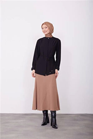 Armine Beli Bağlamalı Gömlek 23K3418 Siyah