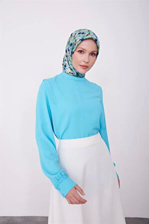 Armine Omzu Pileli Bluz 23K3342 Aqua