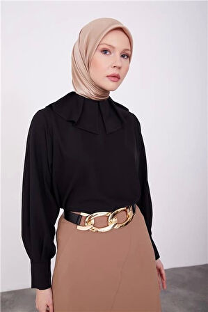 Armine Yakası Pileli Ve Allerli Bluz 23K3416 Siyah