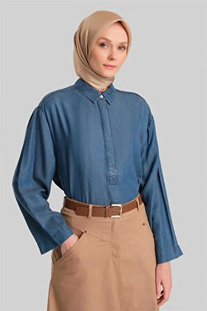 Armine Tencel Bluz 24Yd3407 Mavi