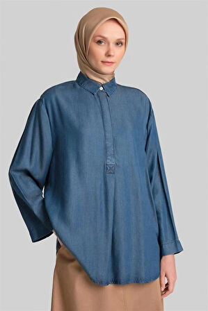 Armine Tencel Bluz 24Yd3407 Mavi
