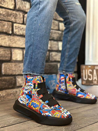 BA0142 Bantlı Erkek Yüksek Taban Popart Model Spor Bot