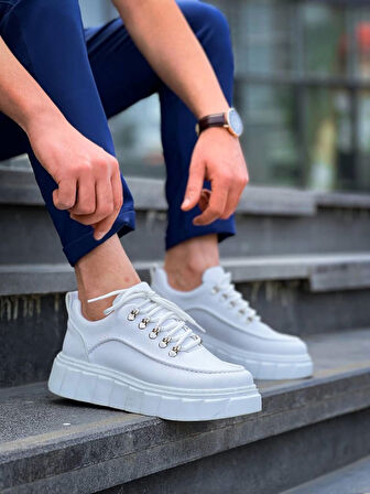 KB-X10 Kuback Beyaz Cilt  Beyaz Yüksek Taban Günlük Spor Ayakkabı