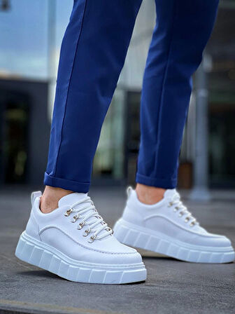 KB-X10 Kuback Beyaz Cilt  Beyaz Yüksek Taban Günlük Spor Ayakkabı