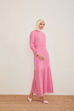 Armine Beli Ayarlanabilir Gofreli Elbise 23Y9659 Şeker Pembe
