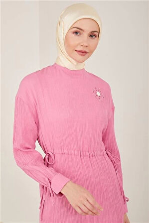 Armine Beli Ayarlanabilir Gofreli Elbise 23Y9659 Şeker Pembe