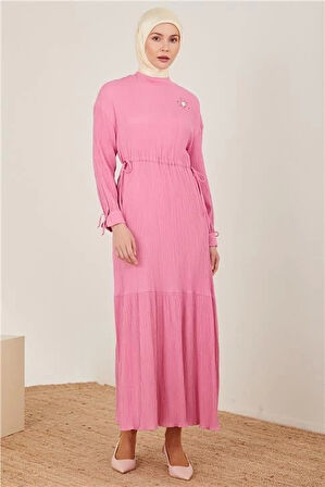 Armine Beli Ayarlanabilir Gofreli Elbise 23Y9659 Şeker Pembe