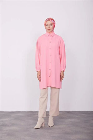 Armine Boyut Düğmeli Tunik 23K4706 Şeker Pembe