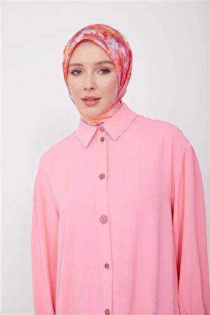 Armine Boyut Düğmeli Tunik 23K4706 Şeker Pembe
