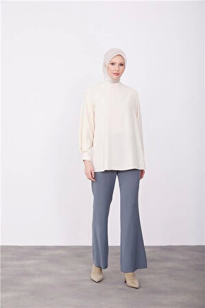 Armine Kolu Drapeli Bluz 23K3423 Fildişi